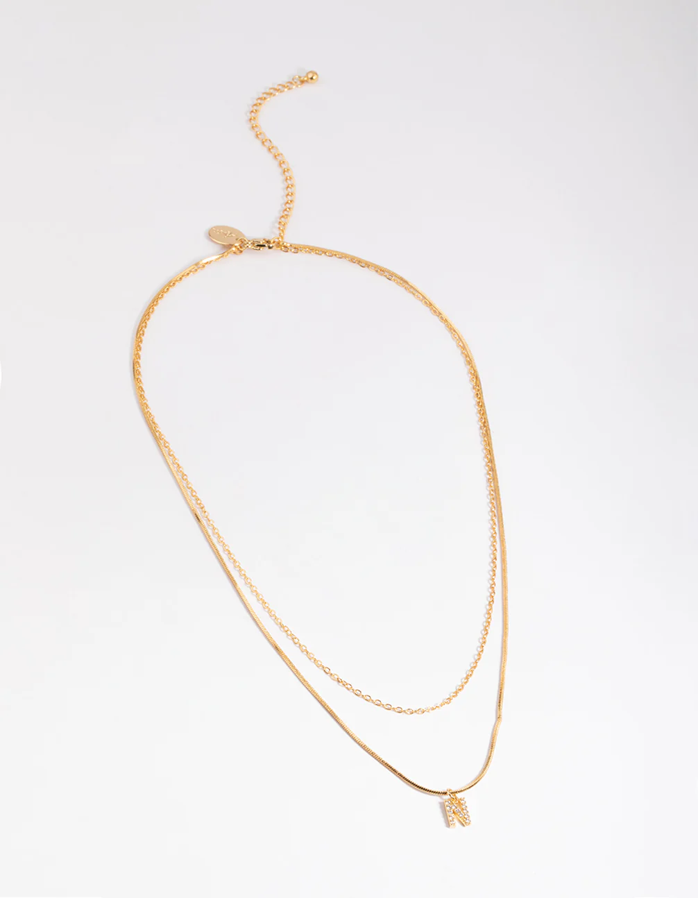 Gold Plated Diamante Letter N Layered  Necklace