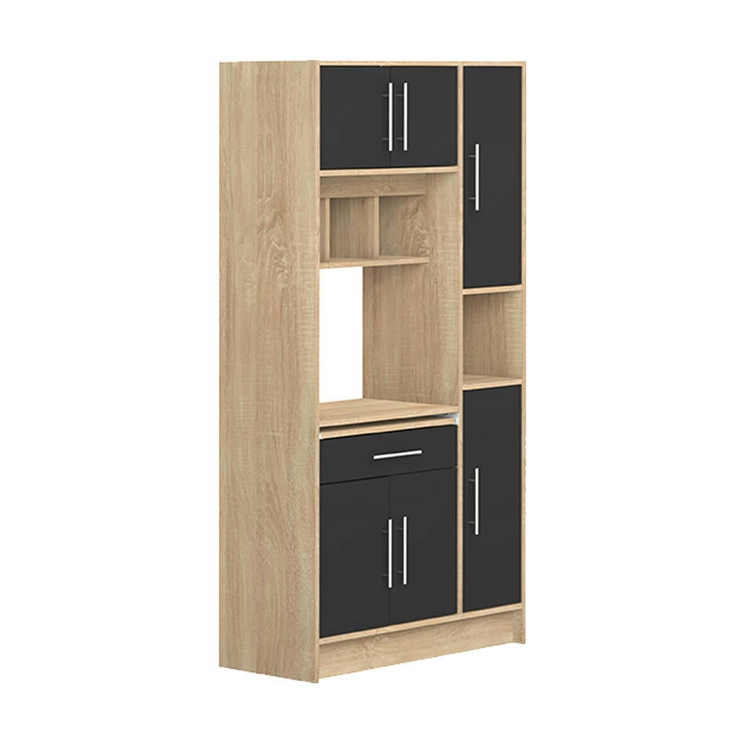 LOUISE - Desserte micro-onde effet bois chêne naturel et noir