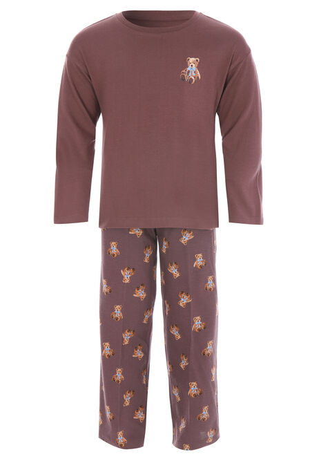 Girls Chocolate Brown Teddy Bear Long Pyjama Set