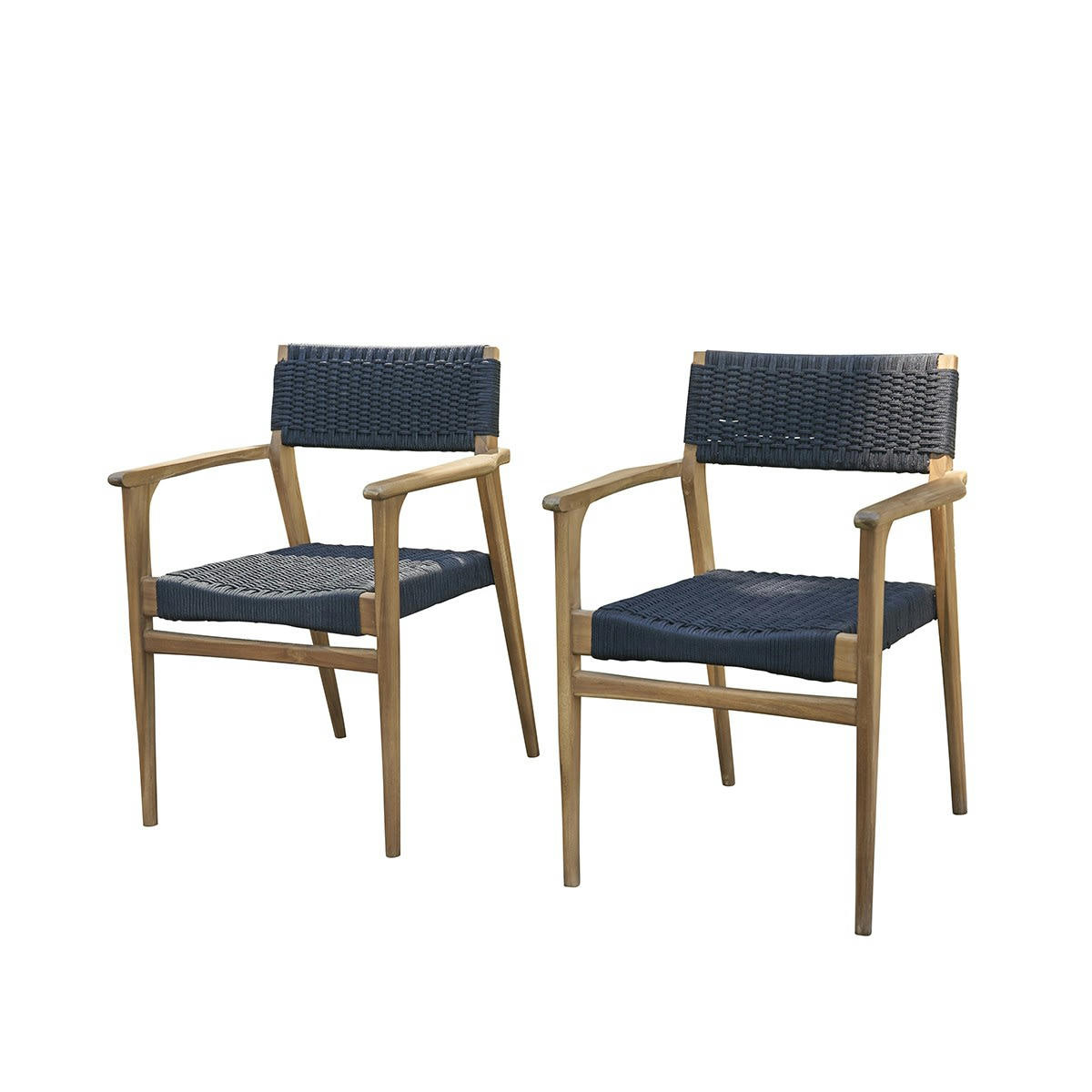 - Lot de 2 fauteuils en teck massif et cordage noir