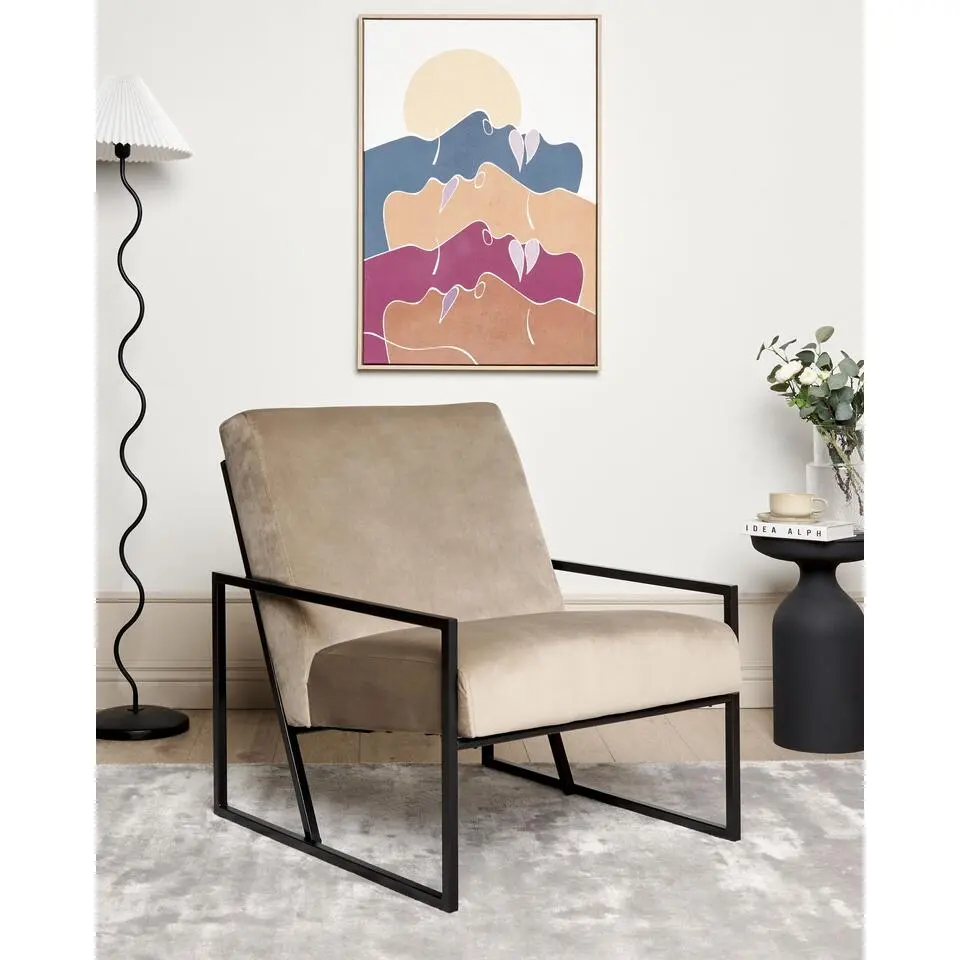 DELARY - Fauteuil - Taupe - Fluweel