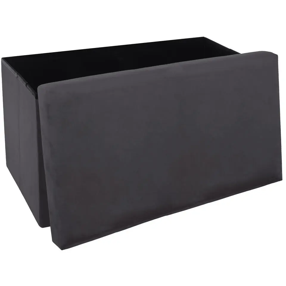 Atmosphera Poef/hocker - opbergbox - donkergrijs - PU/MDF - 76 x 38 cm