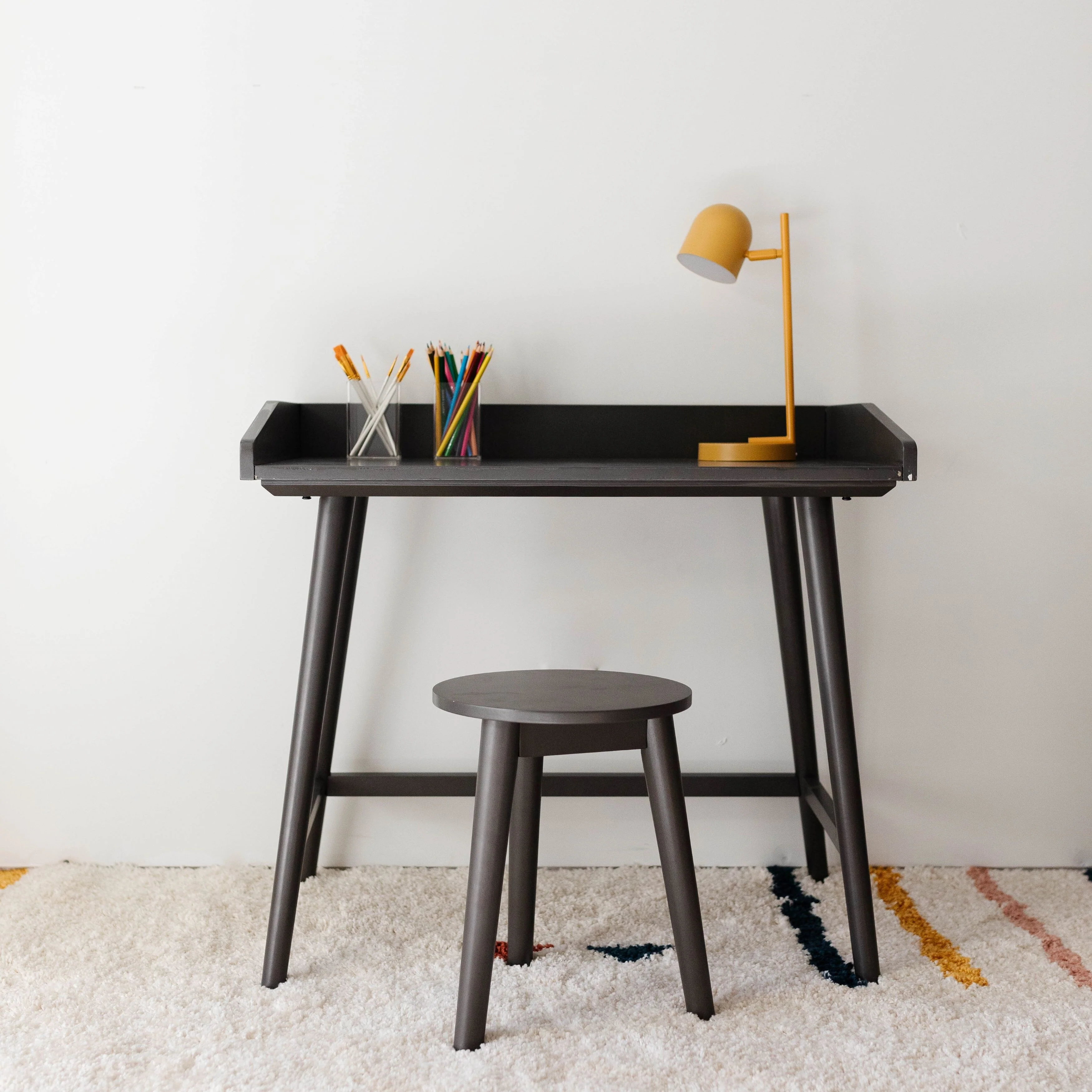 Blariden Metallic Gray Desk with Stool - 32W x 19D x 29H