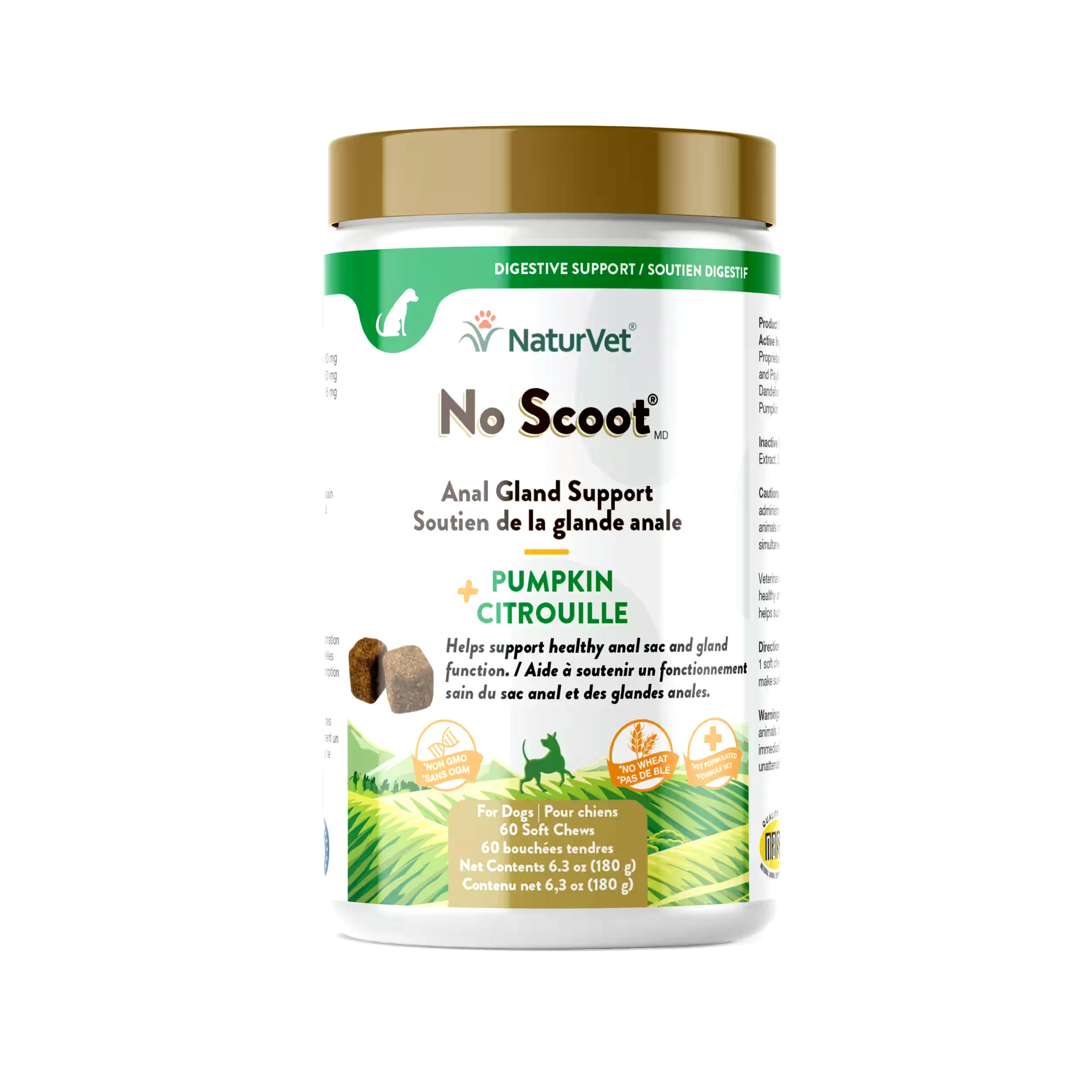 NaturVet No Scoot® Anal Gland Support + Pumpkin Soft Chew Supplements/Tablets for Dogs, 60-pk