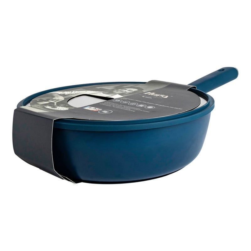 Hugo Kennis hapjespan met deksel - blauw/zwart - &Oslash;28x8 cm