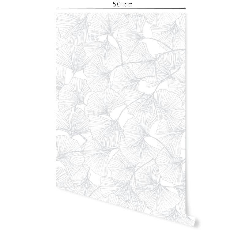 GINGKO - Papier peint vinyle adhésif gingko gris 50x300 cm