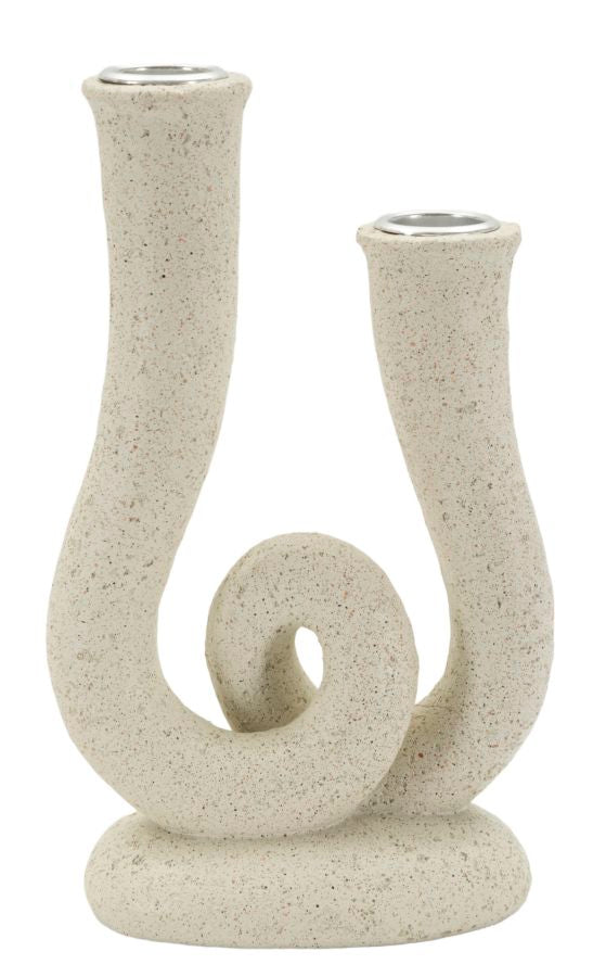 Crèmekleurige metalen kaarsenhouder 12x7x20 cm