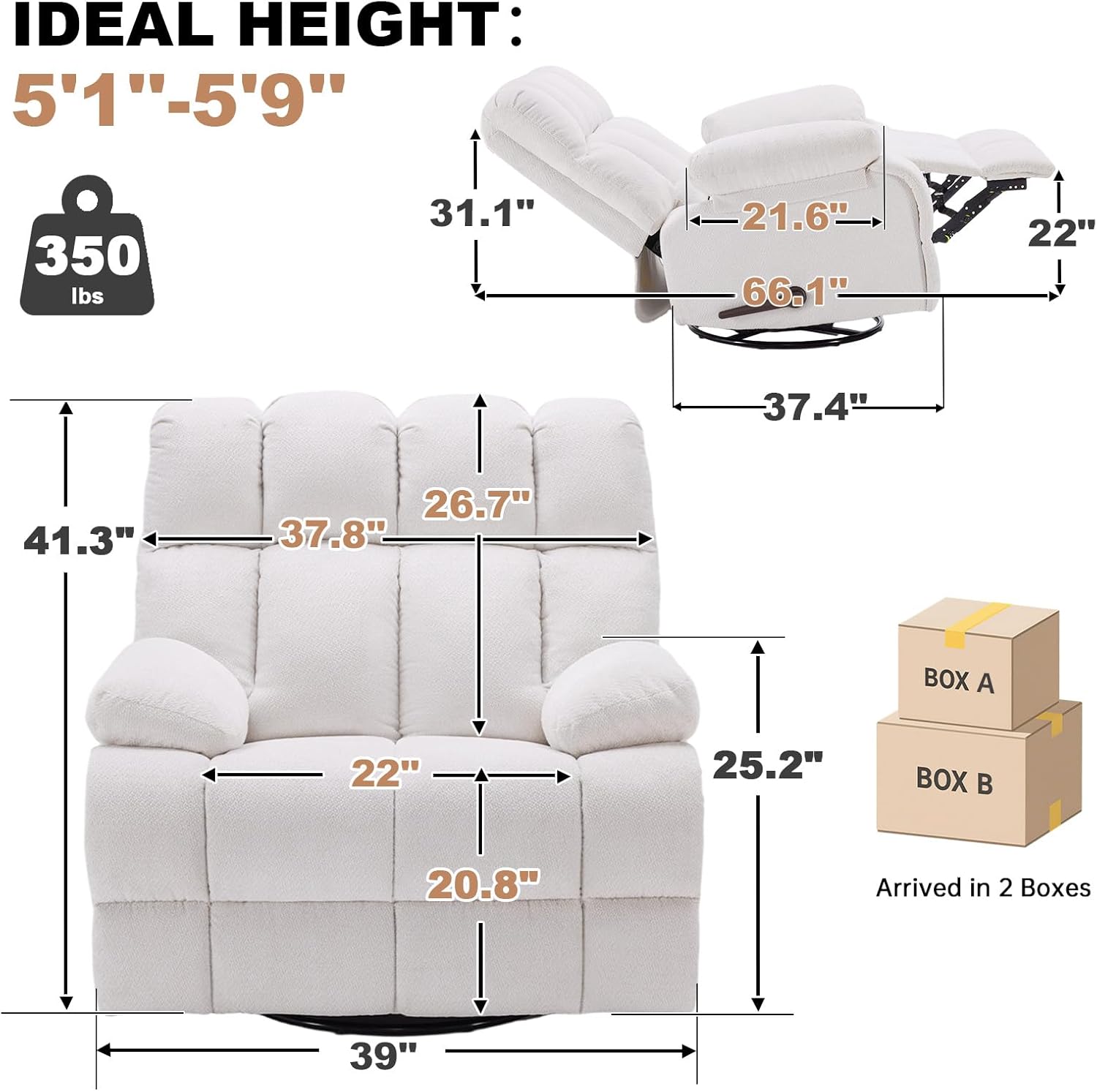 360° Swivel Glider Recliner, Oversized Recliner Rocker Chair, Extra Wide Manual Recliner, Overstuffed Soft Rocking Sofa Chair for Living Room& Bedroom (Beige)