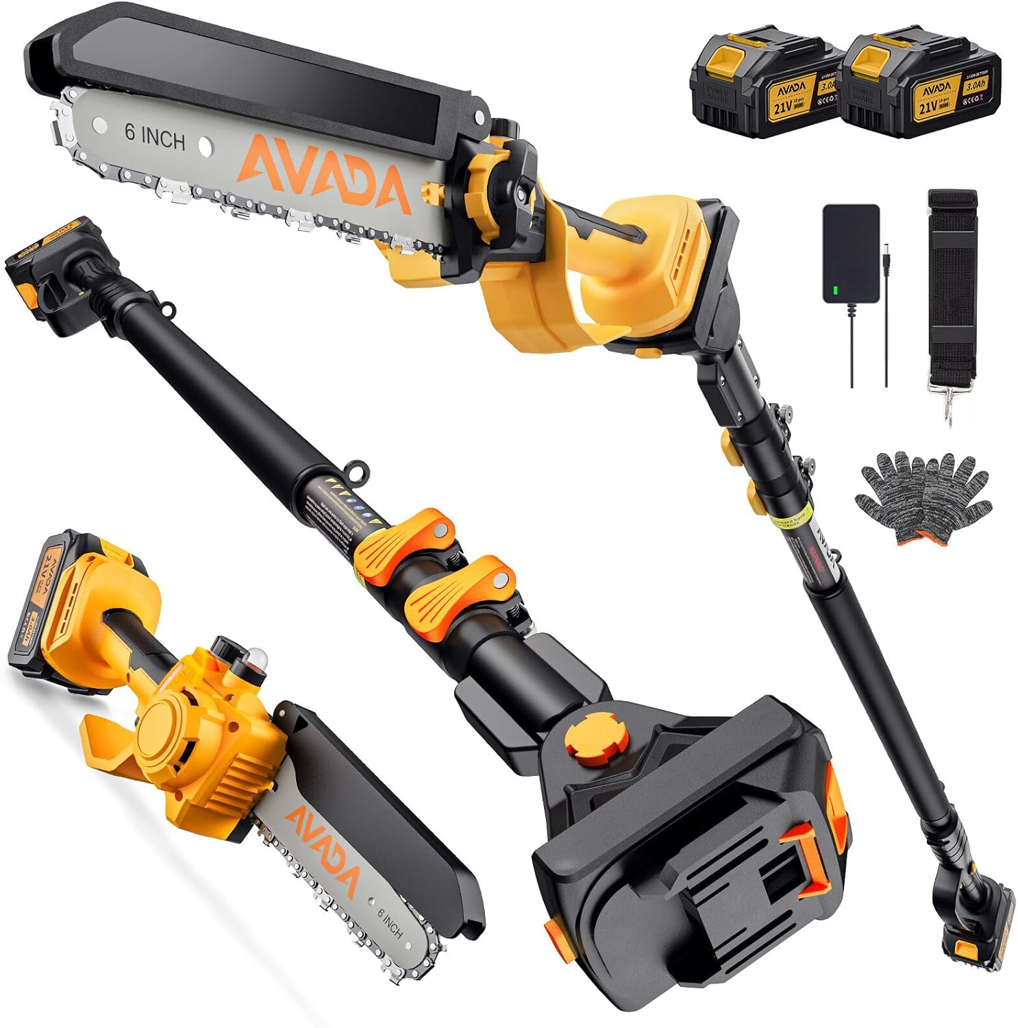 2-in-1 Electric Pole Saw - 6 Inch Brushless Mini Chainsaw with Extension Pole 2x3000mAh Batteries  Lightweight  15.7FT Reach Extension Tree Trimmer Cordless Pole Saws for Tree Trimming Pruning