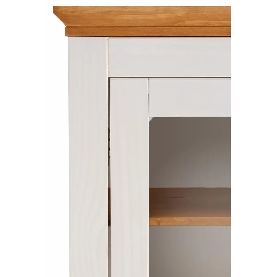 Selma - Vitrinekast met 4 deuren en 2 laden in wit gebeitst grenenhout