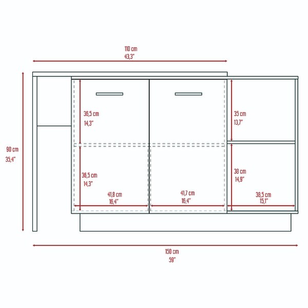 2-Shelf, 1-Drawer and 3-Division Kitchen Island