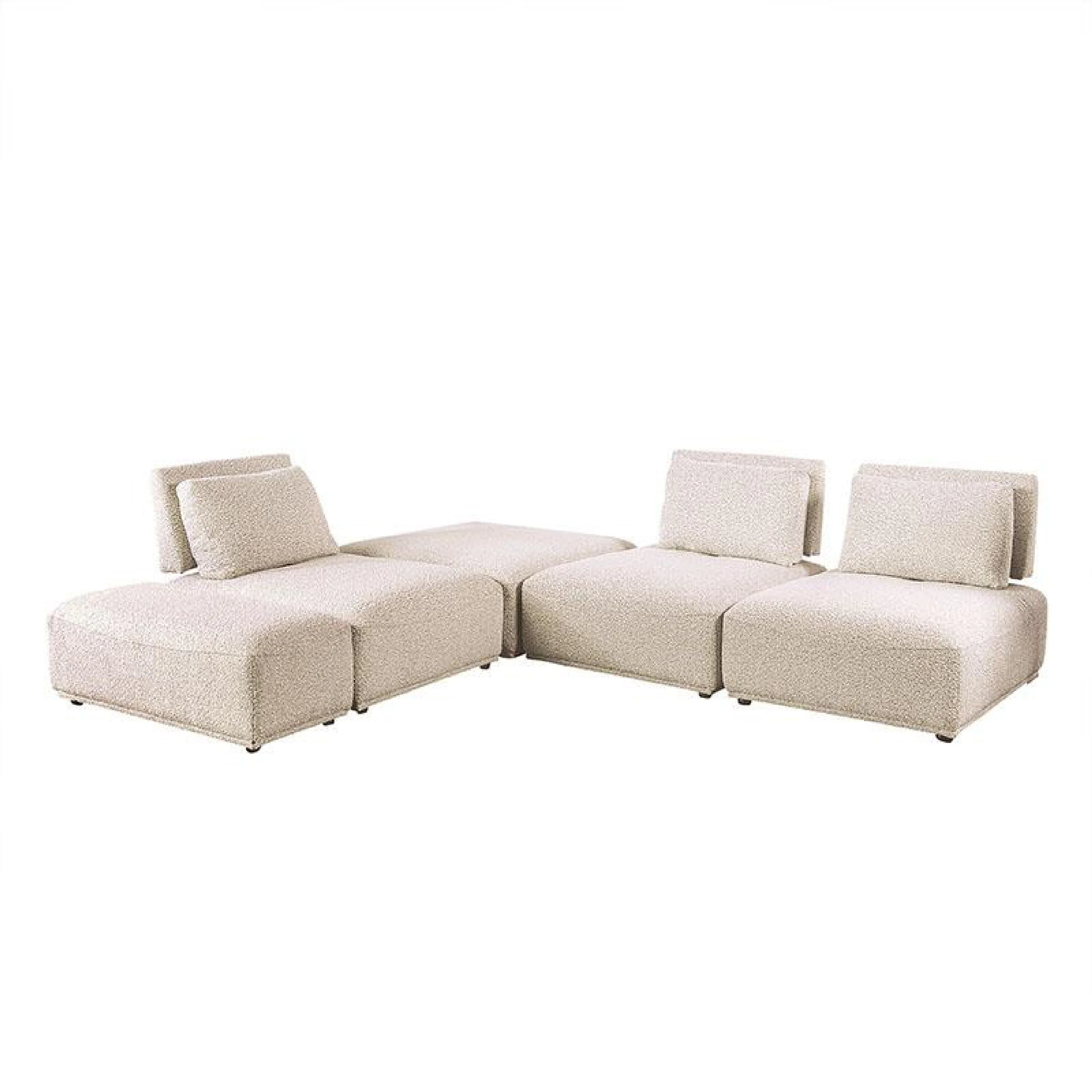 Stavan Modular L Sectional Sofa Set, Beige Boucle, Adjustable Backs