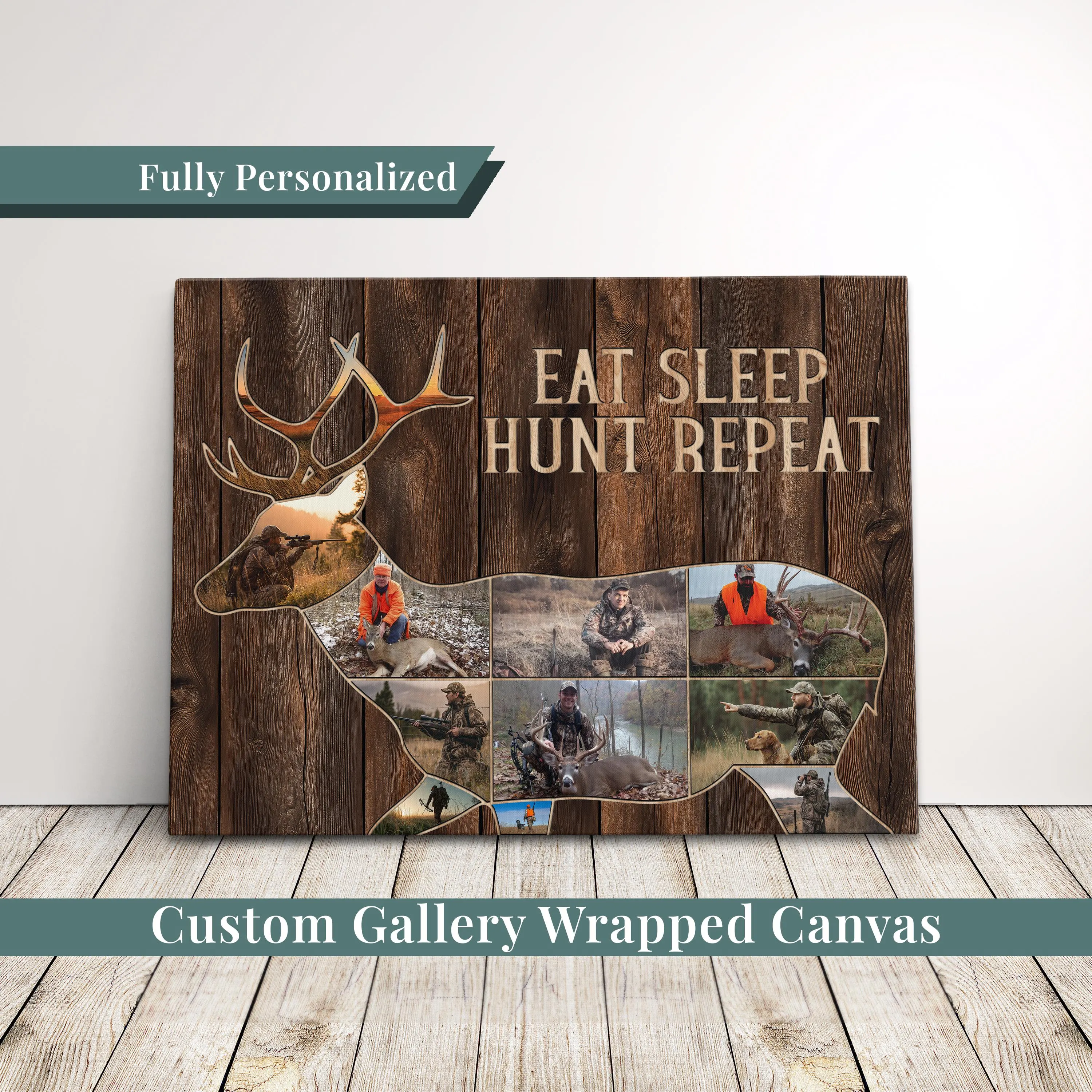Hunting Photo Canvas Wall Art Deer Silhouette Display Frame Rustic Decor Hunter Gift Personalized Memories Collage Design Wildlife Picture