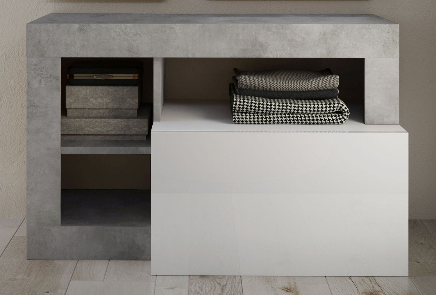 Benvenuto Design Hamburg Hoogglans Wit   Beton Halbank
