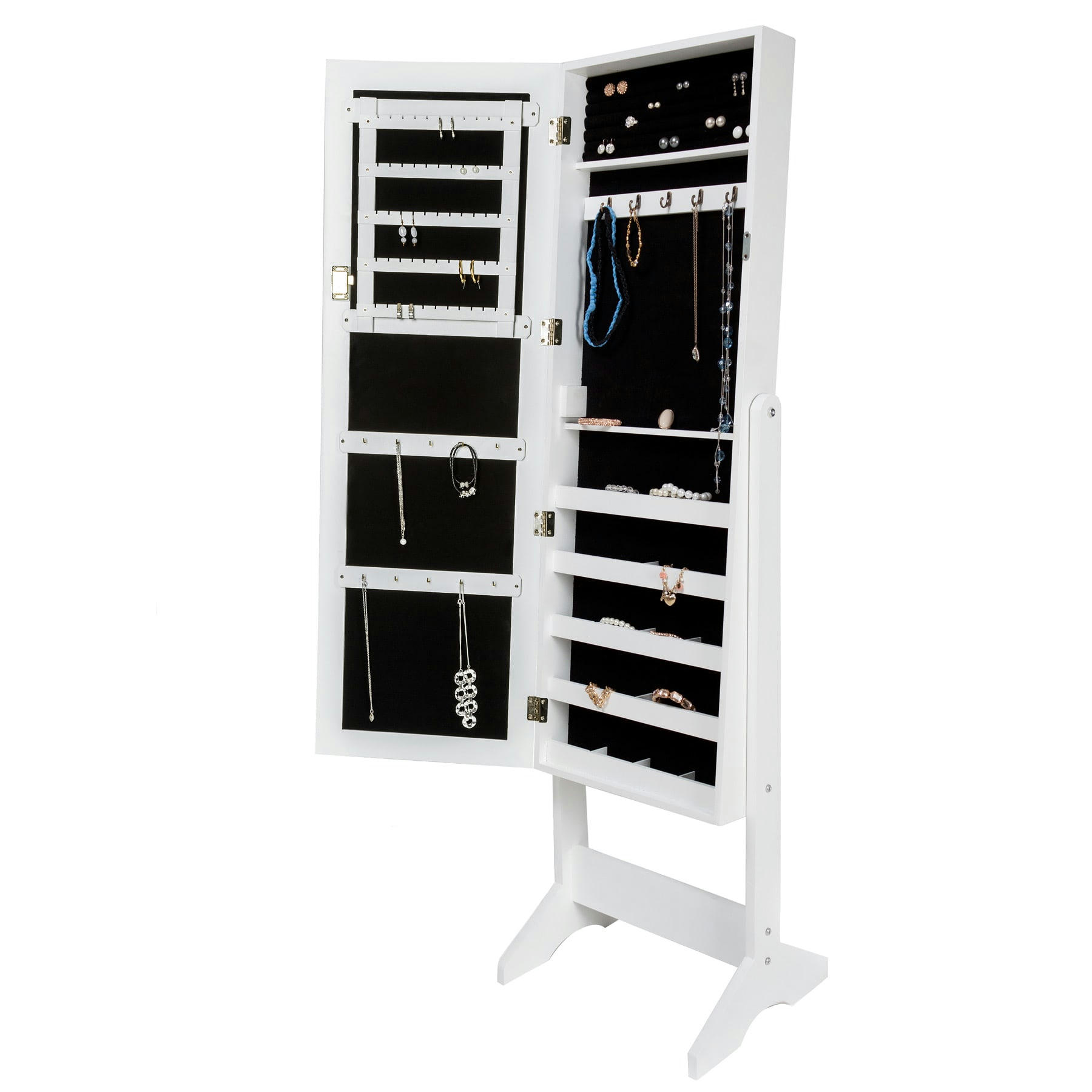 - Armoire à bijoux avec miroir avec miroir intégral blanc