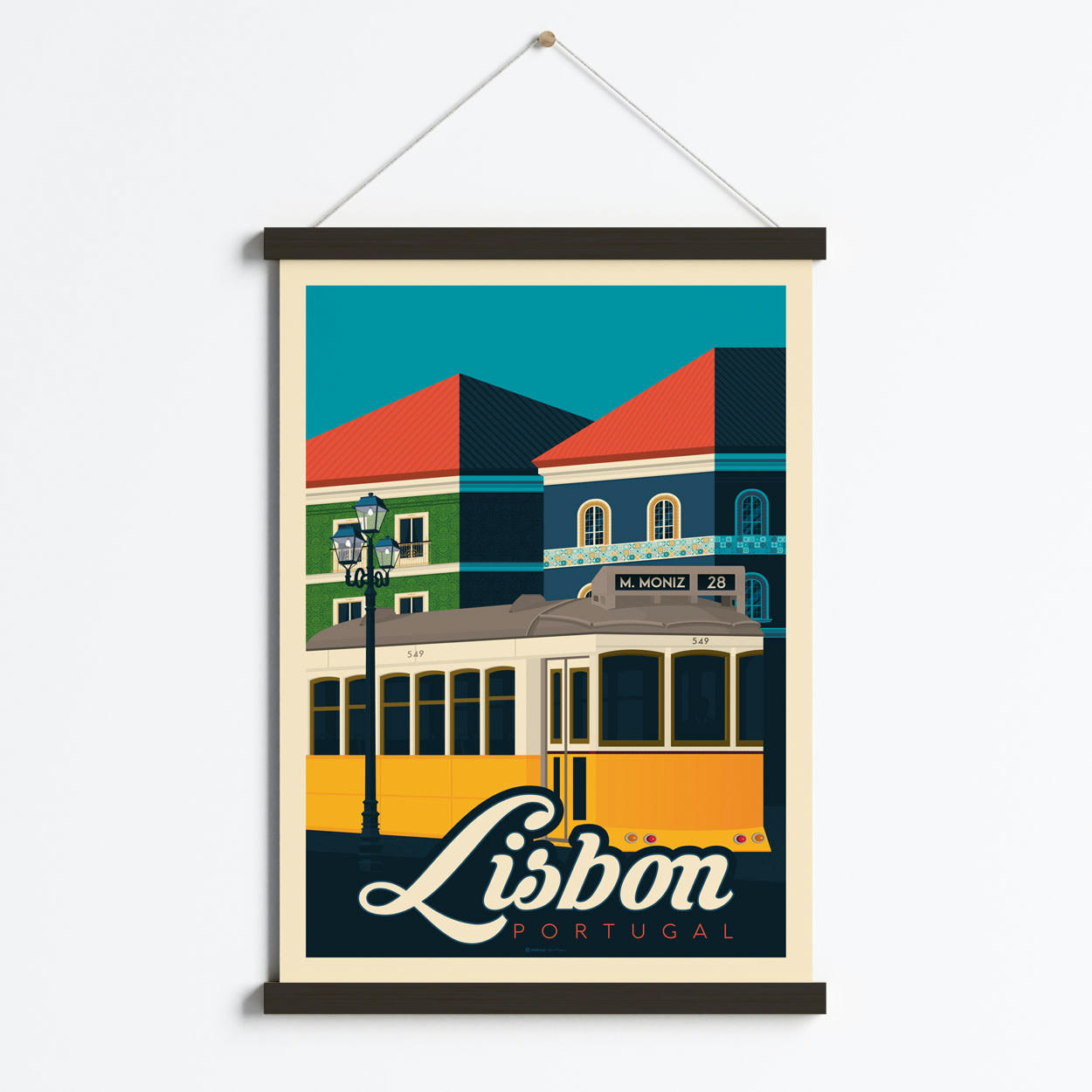 - Affiche Lisbonne Portugal + Cadre Magnétique (Bois Noir) 50x70 cm