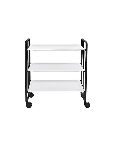 Desserte pliante BAUHAUS avec roulettes, Structure noire, 3 niveaux, 3 positions