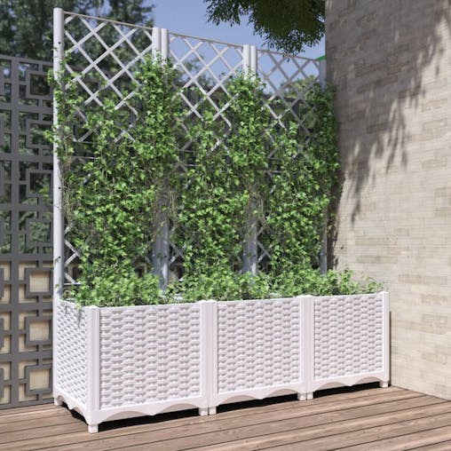 NNEVL Garden Planter with Trellis White 120x40x136 cm PP