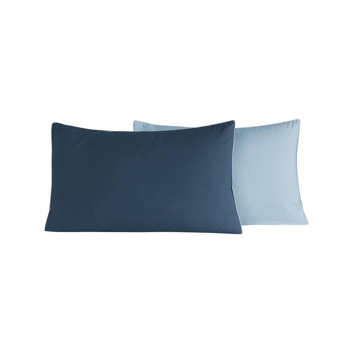 DOZMARY - 2 taies d'oreiller bicolores en percale coton indigo/nuage 50x70 cm
