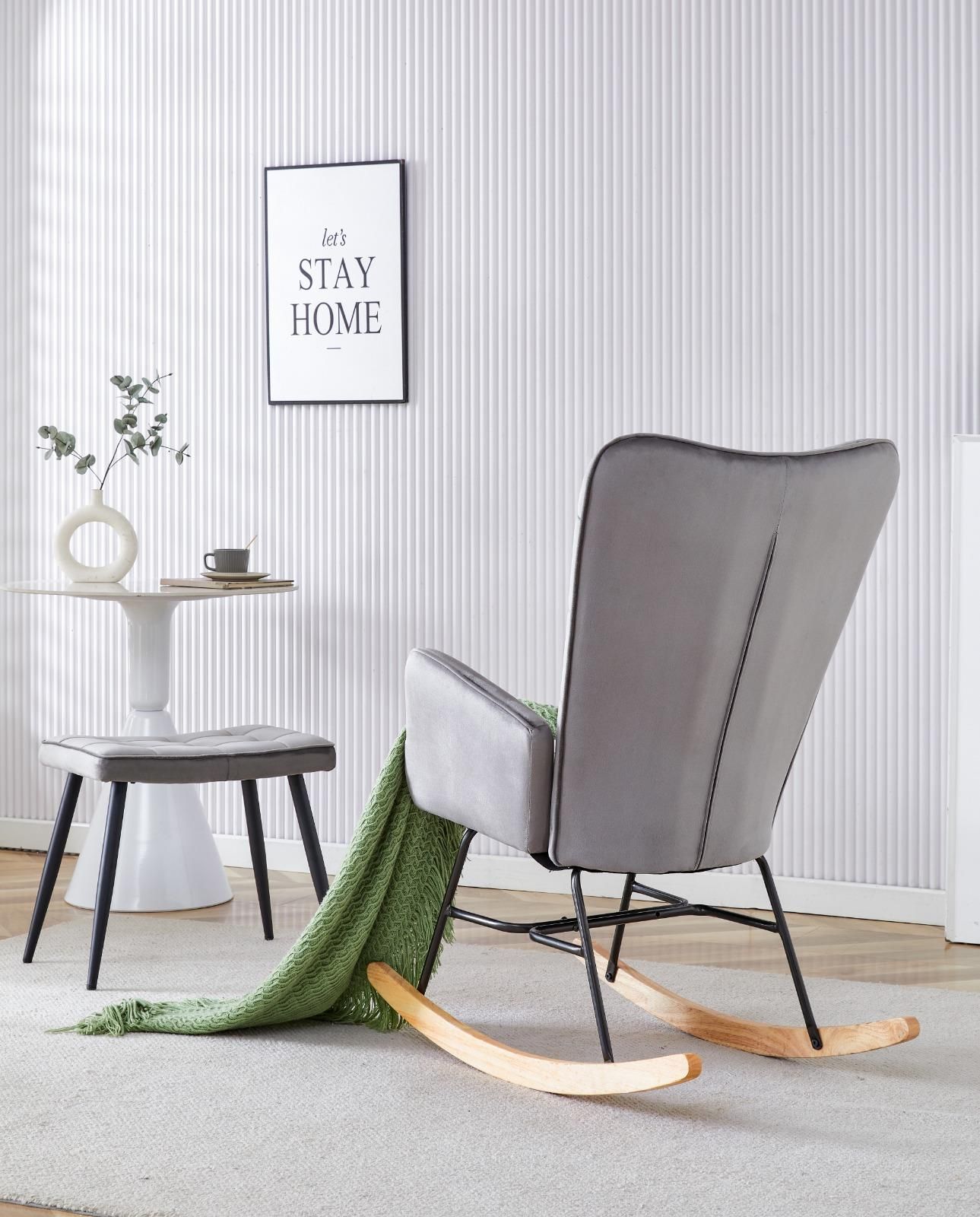 KOSY KOALA Rocking chair recliner lounge with footstool grey velvet sofa living room furniture