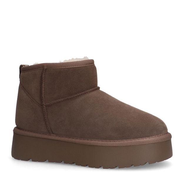 Taupe suède enkelboots met wol