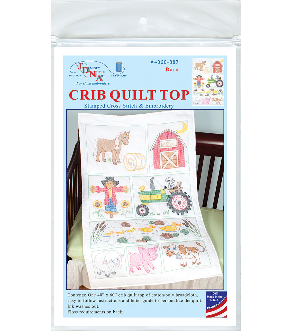 Jack Dempsey 40 x 60 Barn Stamped Crib Quilt Top