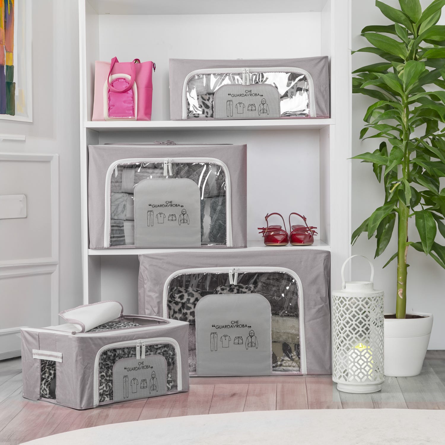 Scatola armadio 62x44x40 cm doppia cerniera e scritta grigio