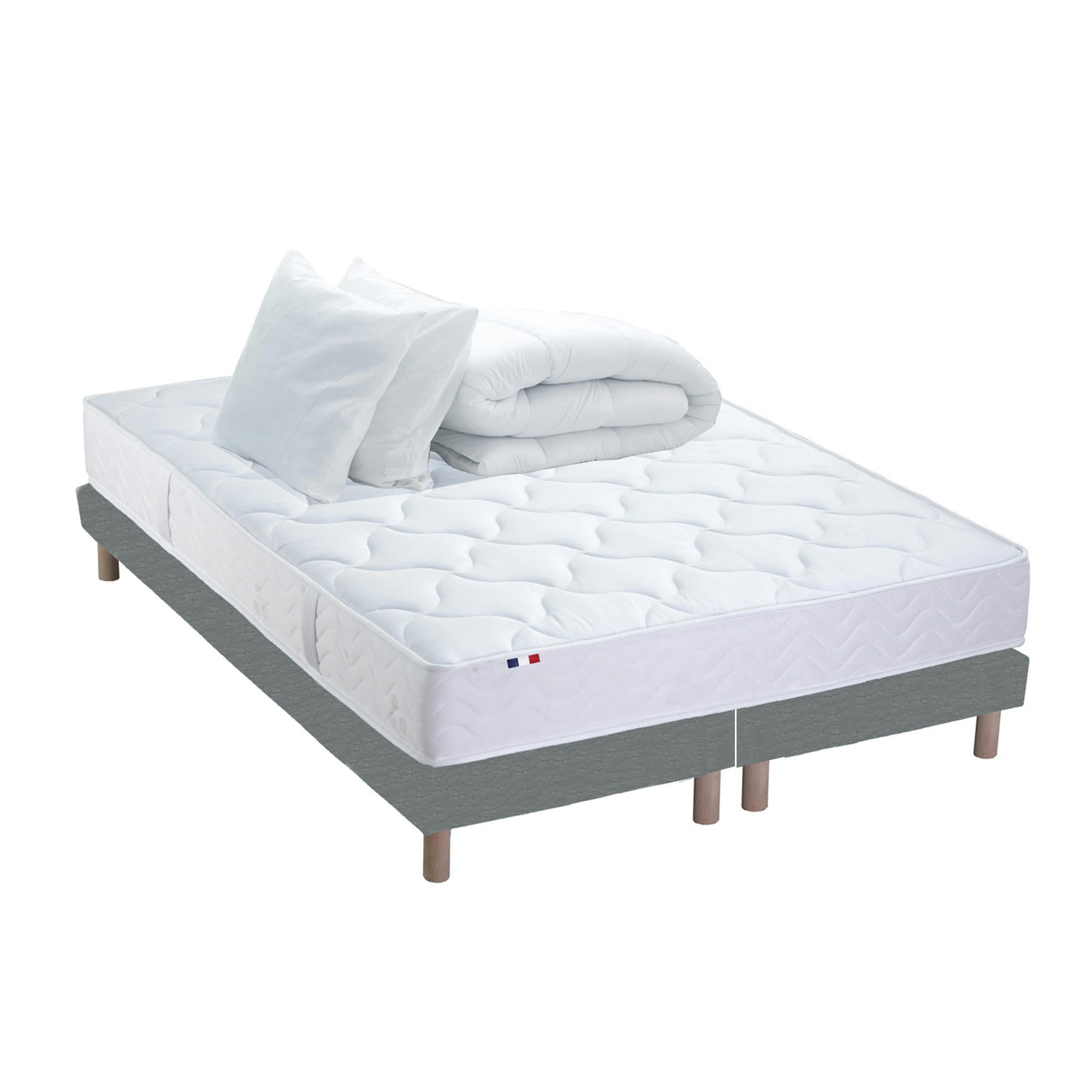 - Pack Ensemble Matelas Ressorts Sommier Couette Oreillers 2x80x200