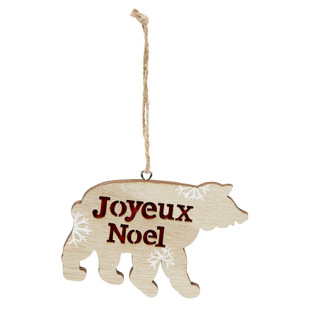 Décoration de No&euml;l ours en bois à suspendre