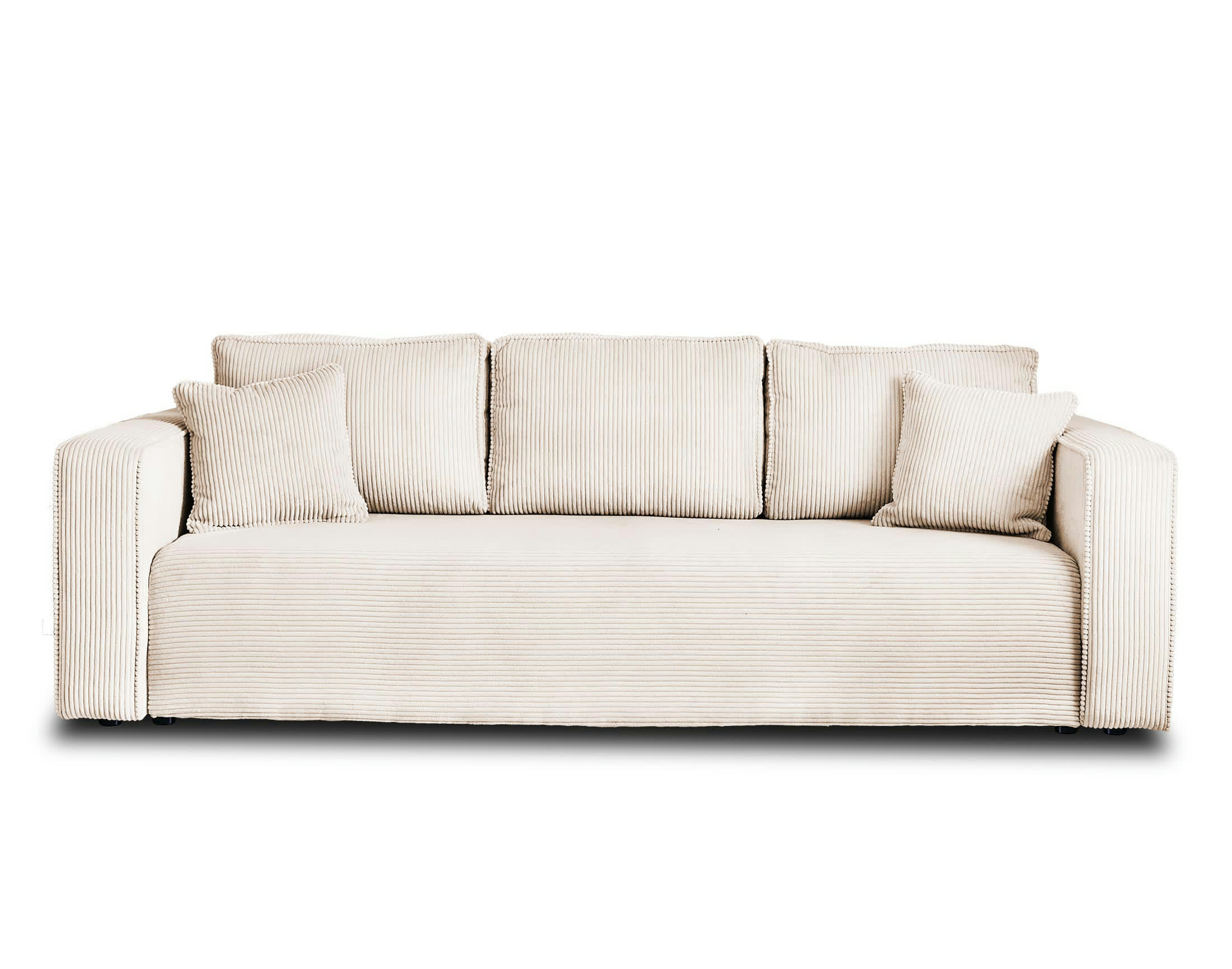 TOPAZE - Canapé droit convertible 3 places en velours côtelé beige