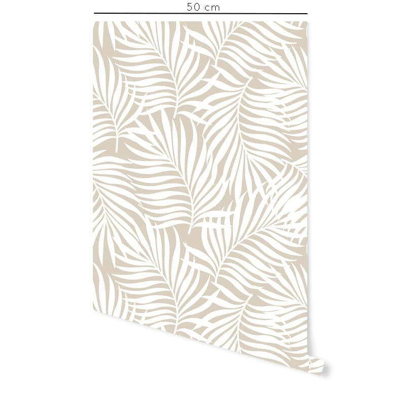 TROPICALEAVES - Papier peint vinyle adhésif tropicale gris tourterelle 50x300 cm