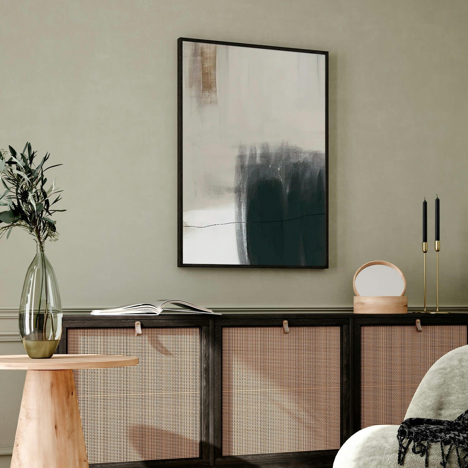 MINIMALISMO - Affiche avec cadre noir -  coups de pinceau abstraits - 50x70