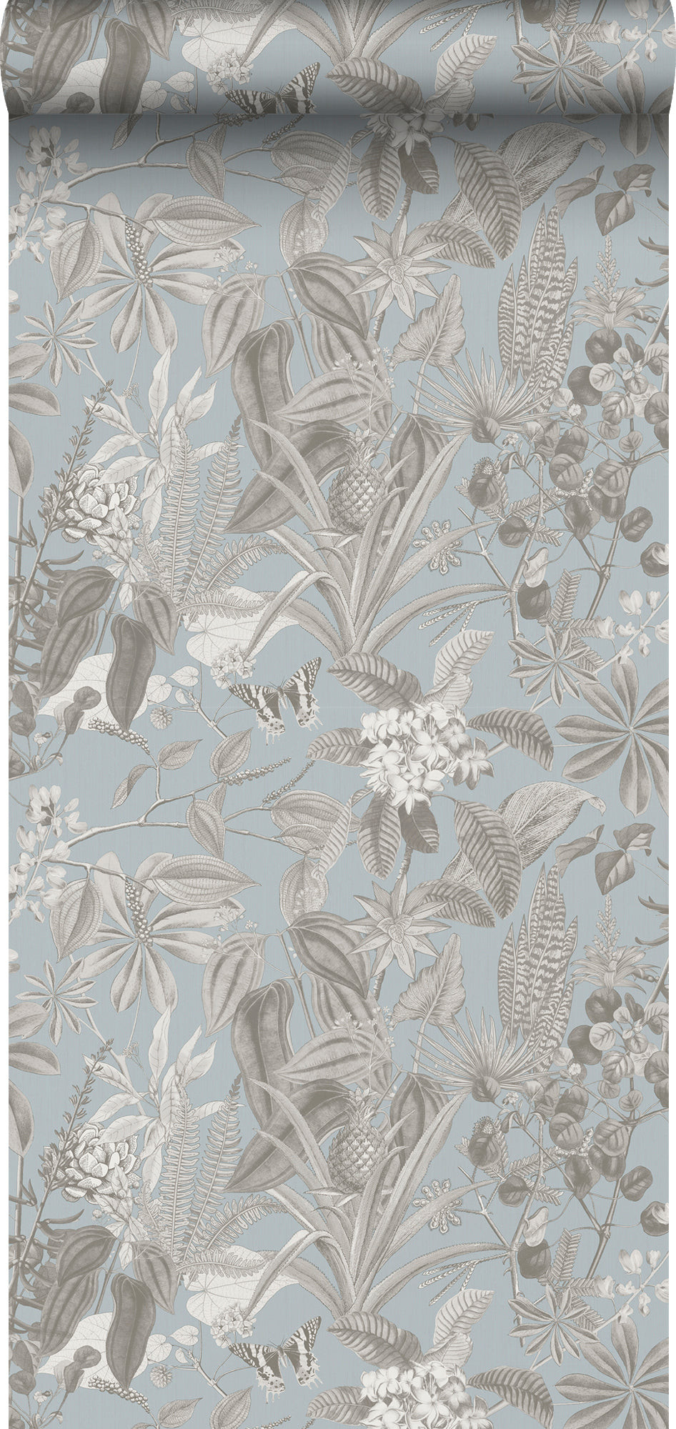 Sanders & Sanders behang tropische bladeren en bloemen vergrijsd blauw - 53 cm x 10 m - 640243