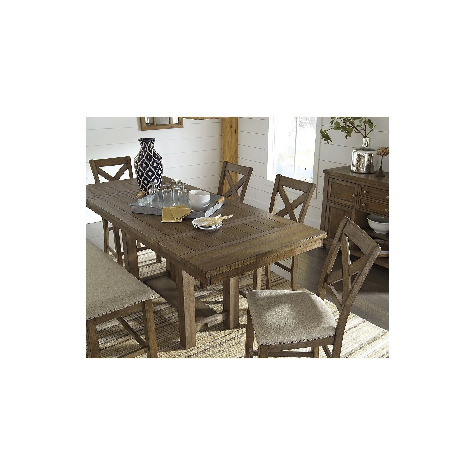 Signature Design by Ashley Moriville Grayish Brown 6-Piece Counter Height Dining Package
