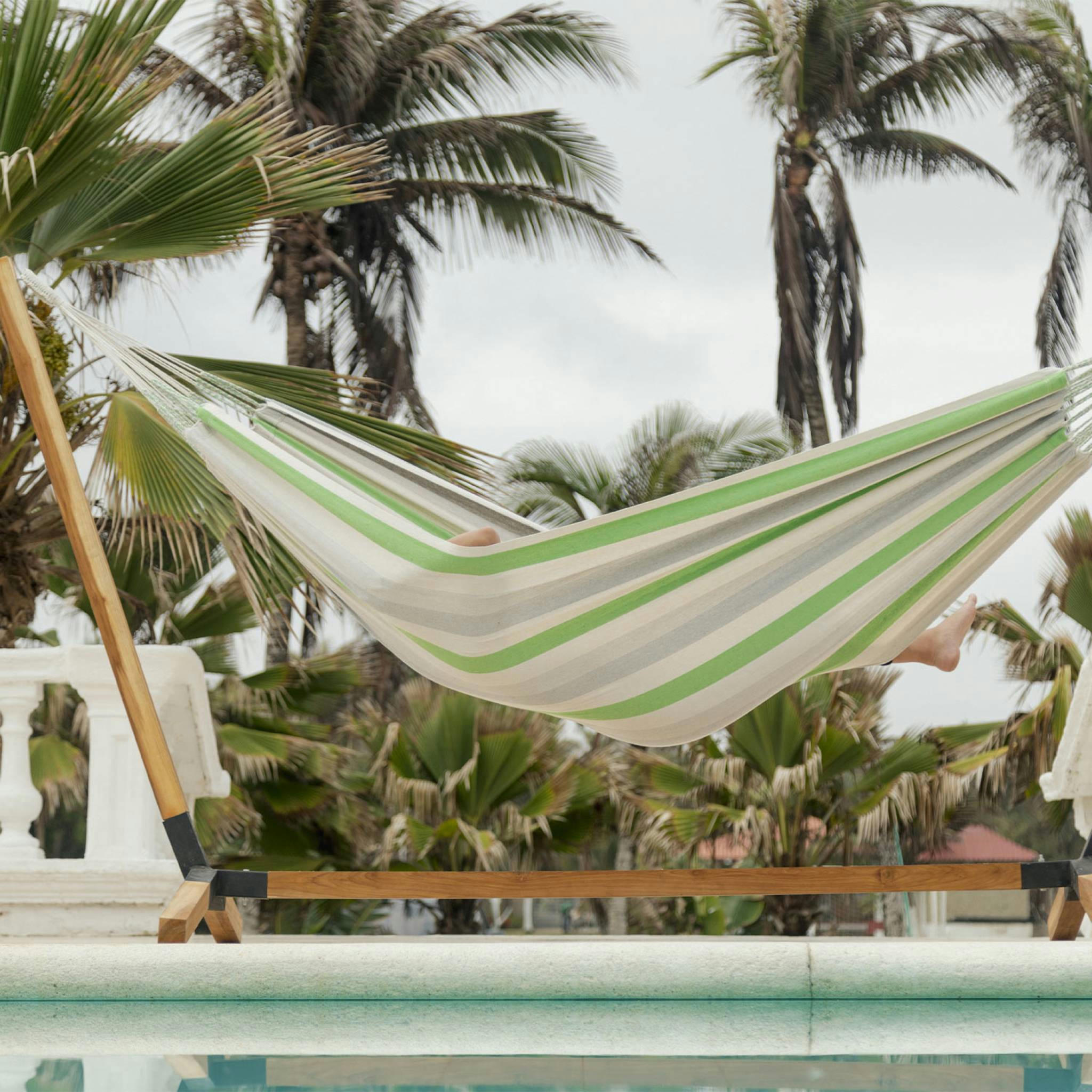 MEDELLIN 220 - Toile de hamac rayée - citron vert / gris clair / écru, 220x140cm 100%