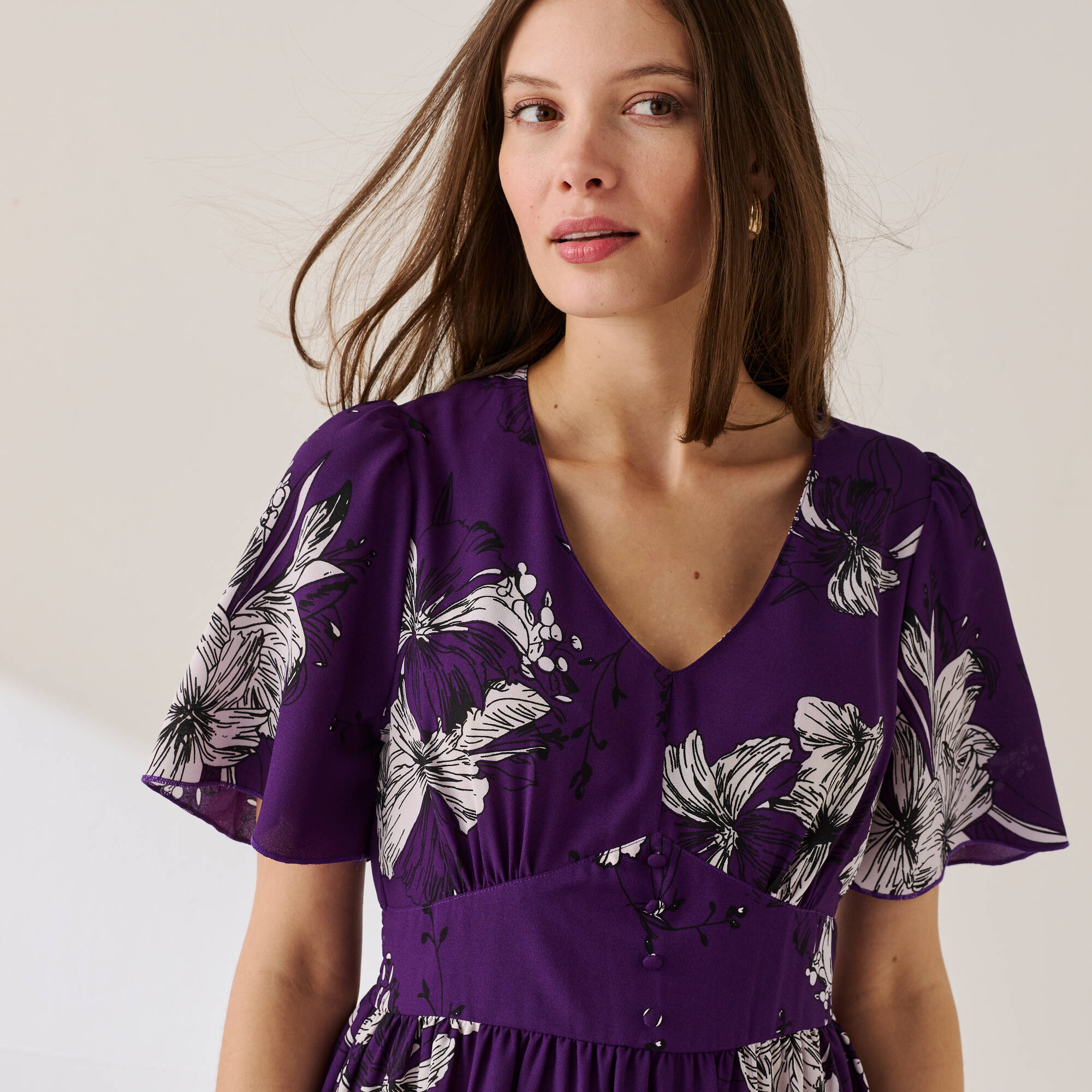 Robe longue imprimée, manches évasées