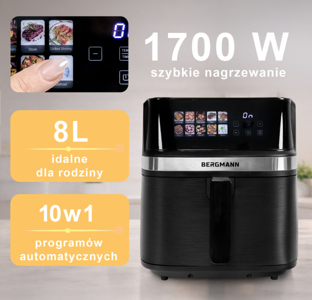 Frytkownica Beztłuszczowa 8L BERGMANN AirFryer 1700W 10 Programów