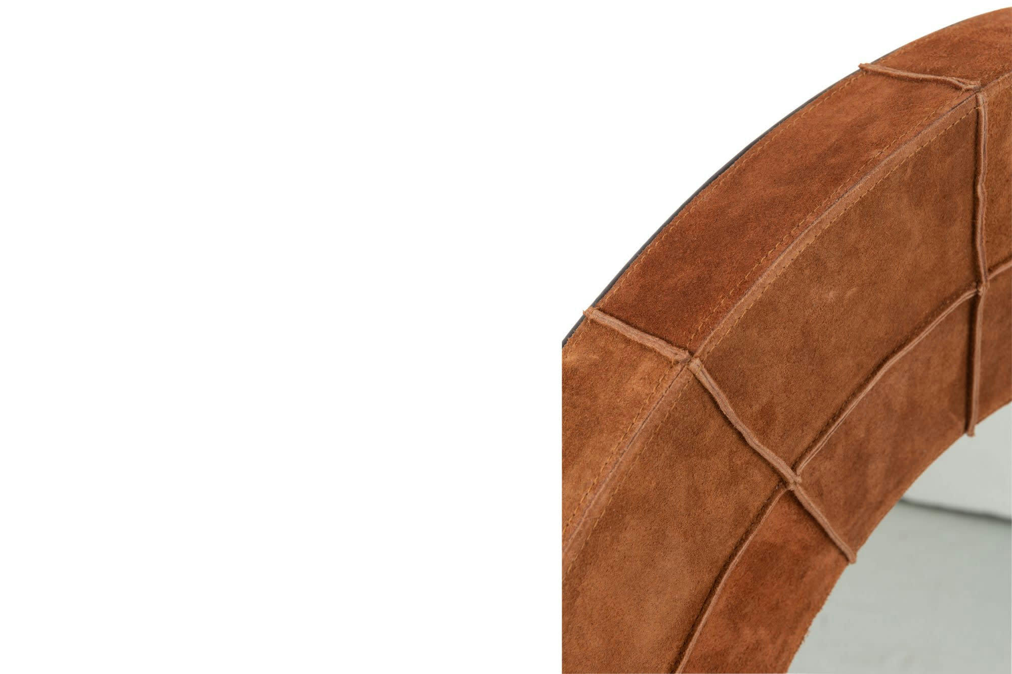 OLIVER - Miroir rond en cuir velours marron cognac L71