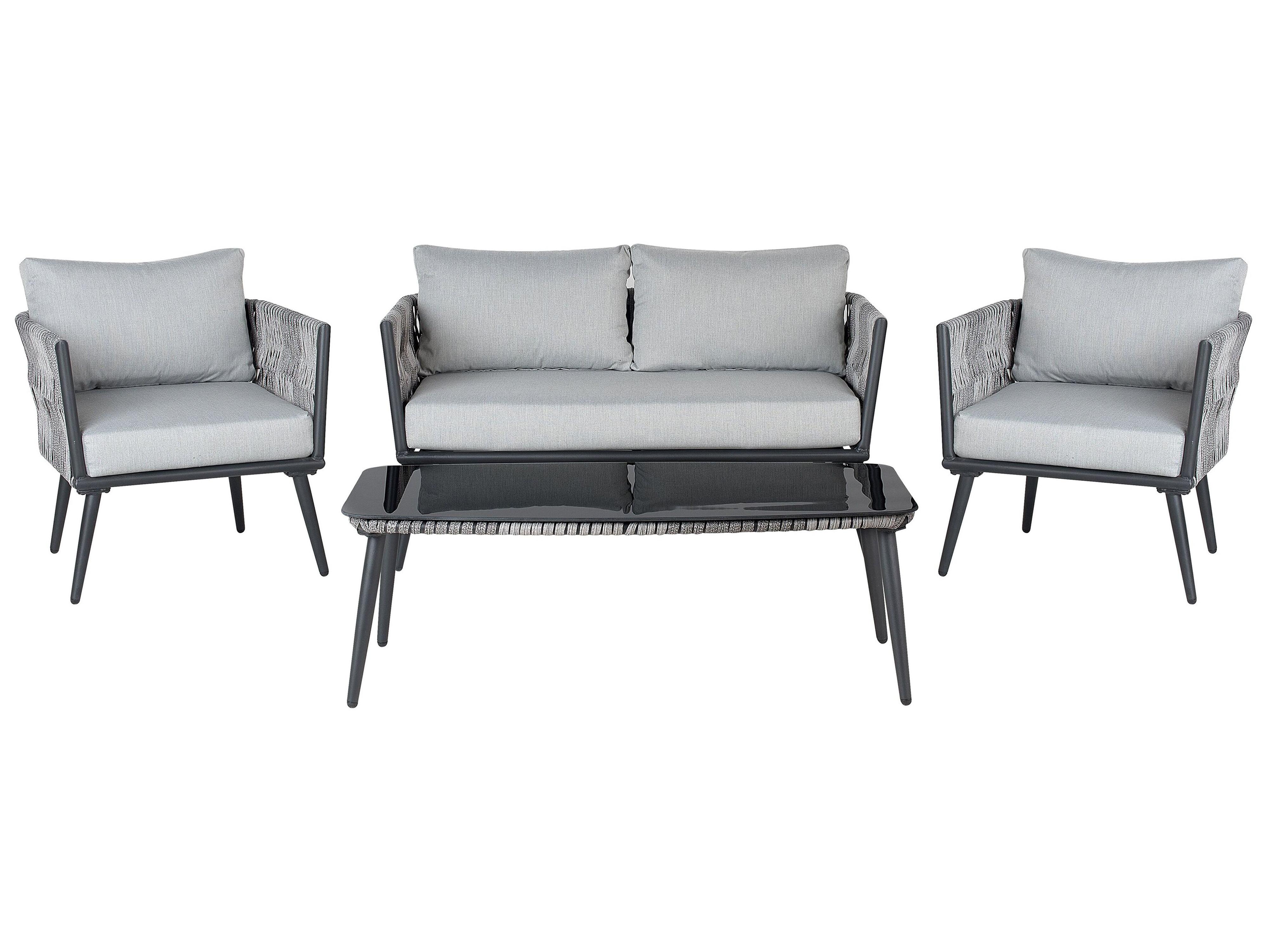 Garden Lounge Set with Table 4 Seater PREVEZA PE Rattan Grey