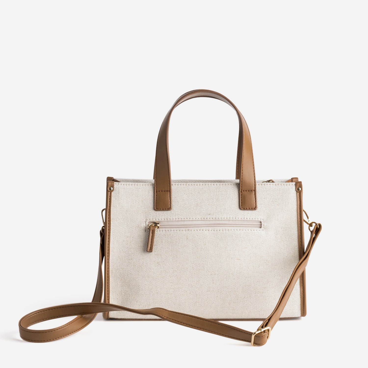 Sac à main bi-matière cognac et beige