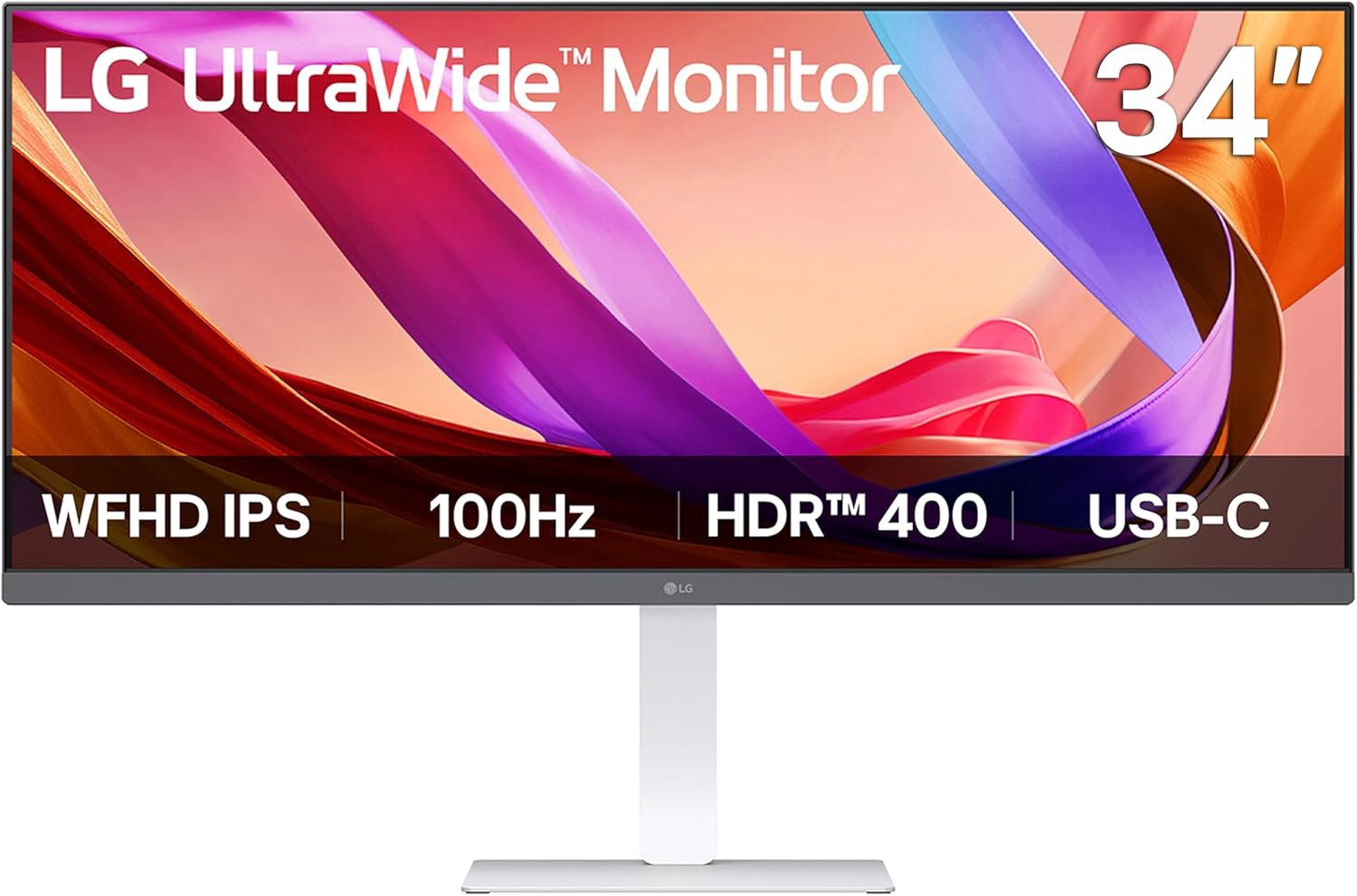 LG 34U530A-W 34-inch UltraWide WFHD (2560 x 1080) IPS Wide Computer Monitor  100Hz  VESA DisplayHDR 400  HDMI  DisplayPort  USB Type-C  Tilt/Height/Swivel Stand  White
