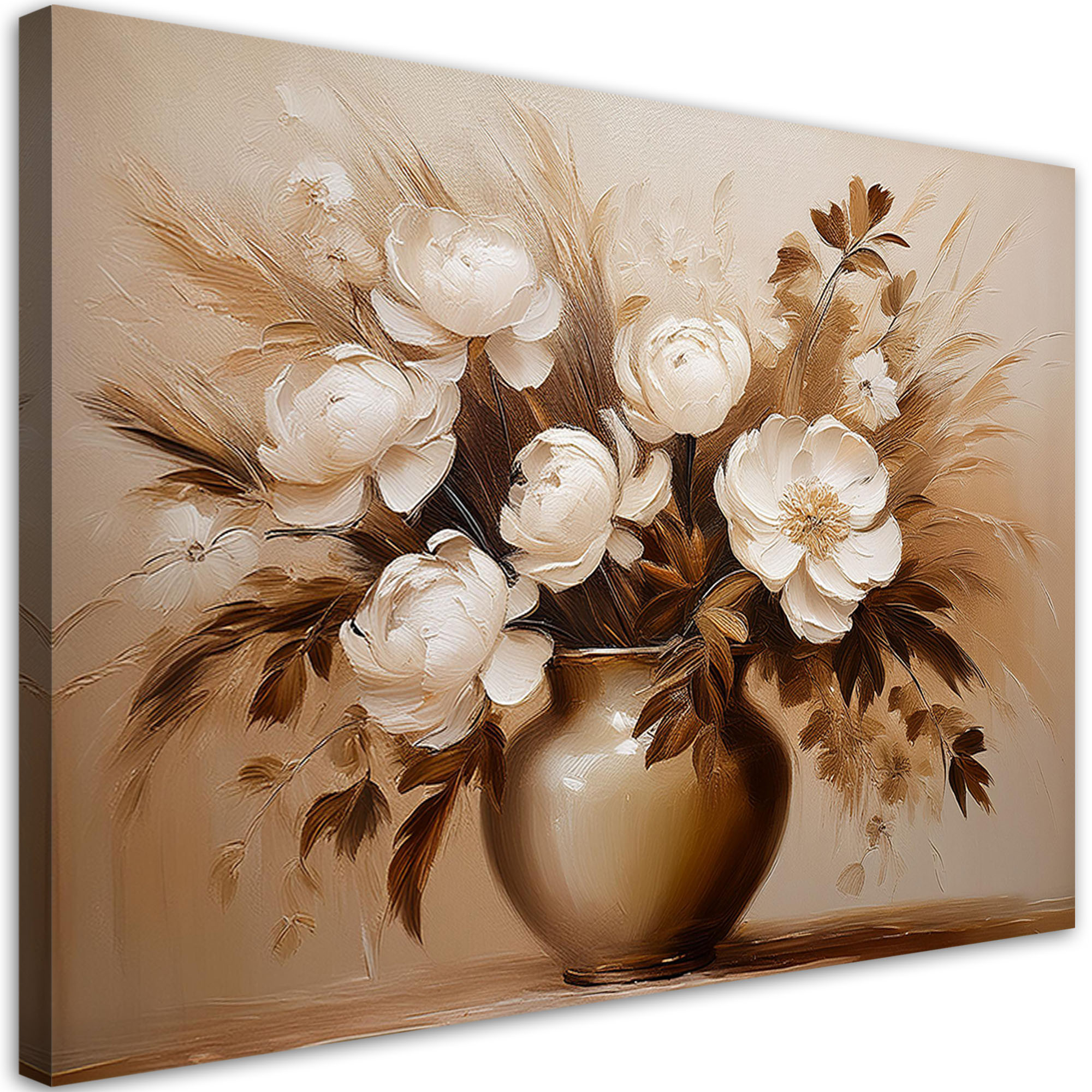 Feeby Obraz na płótnie, Beżowy Bukiet Kwiatów w Wazonie 60x40