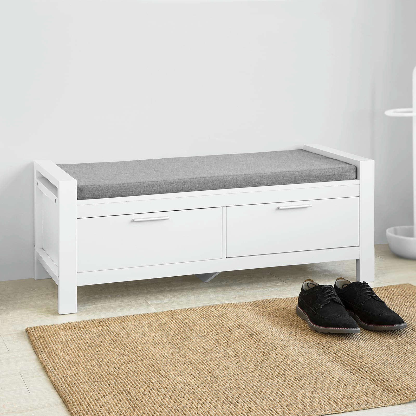 - Banc de rangement à chaussures 2 tiroirs effet bois blanc