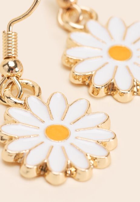 Womens Gold Daisy Charm Pendant Drop Earrings