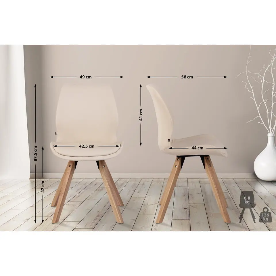 CLP Eetkamerstoel Luna natura Frame - Kunstleer - creme