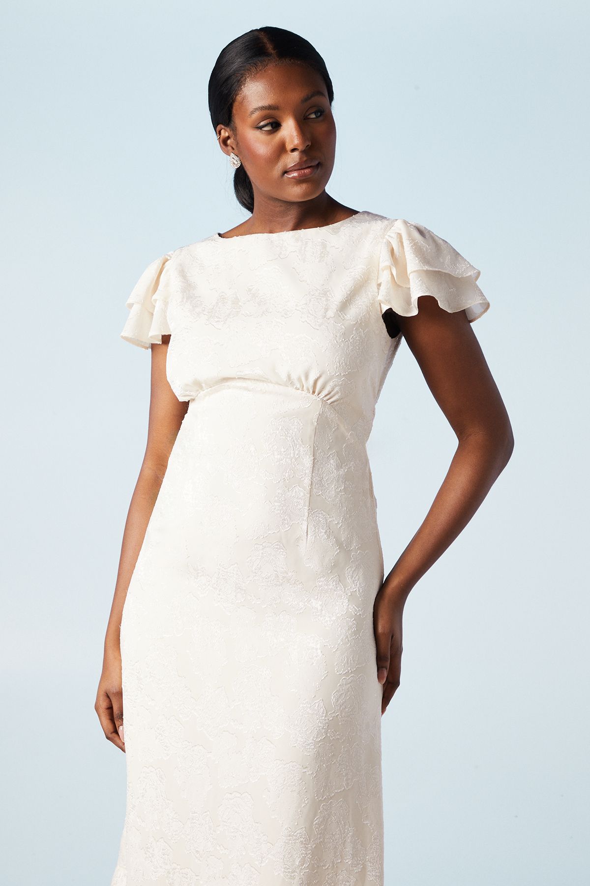 Oasis Satin Jacquard Flutter Sleeve Wedding Maxi Dress