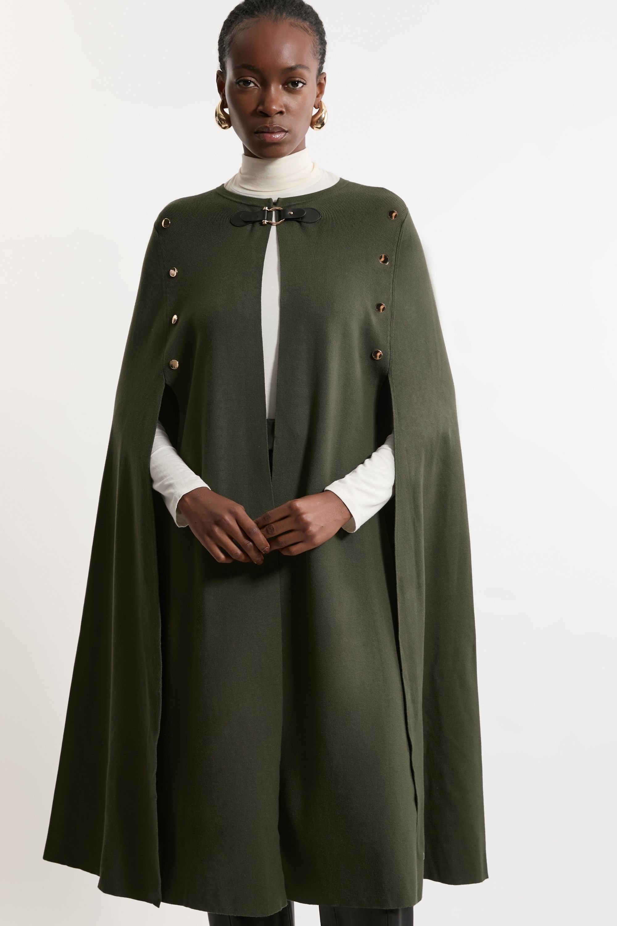 KarenMillen Tall Viscose Blend Military Knit Longline Cape