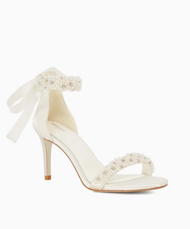 Moonstruck Ivory - Ribbon Ankle-Tie Embellished Bridal Sandals