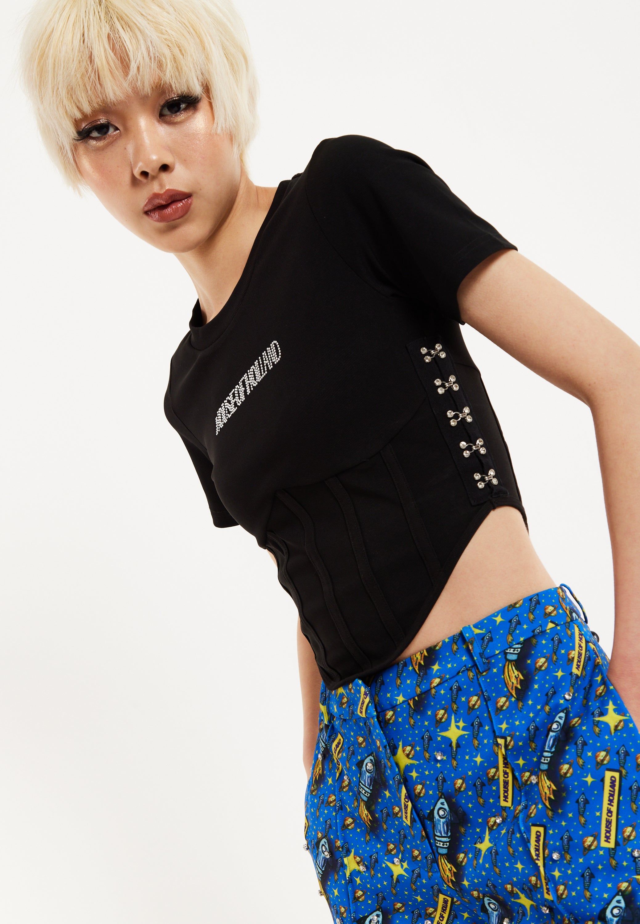 House of Holland Corset Crop Top In Black