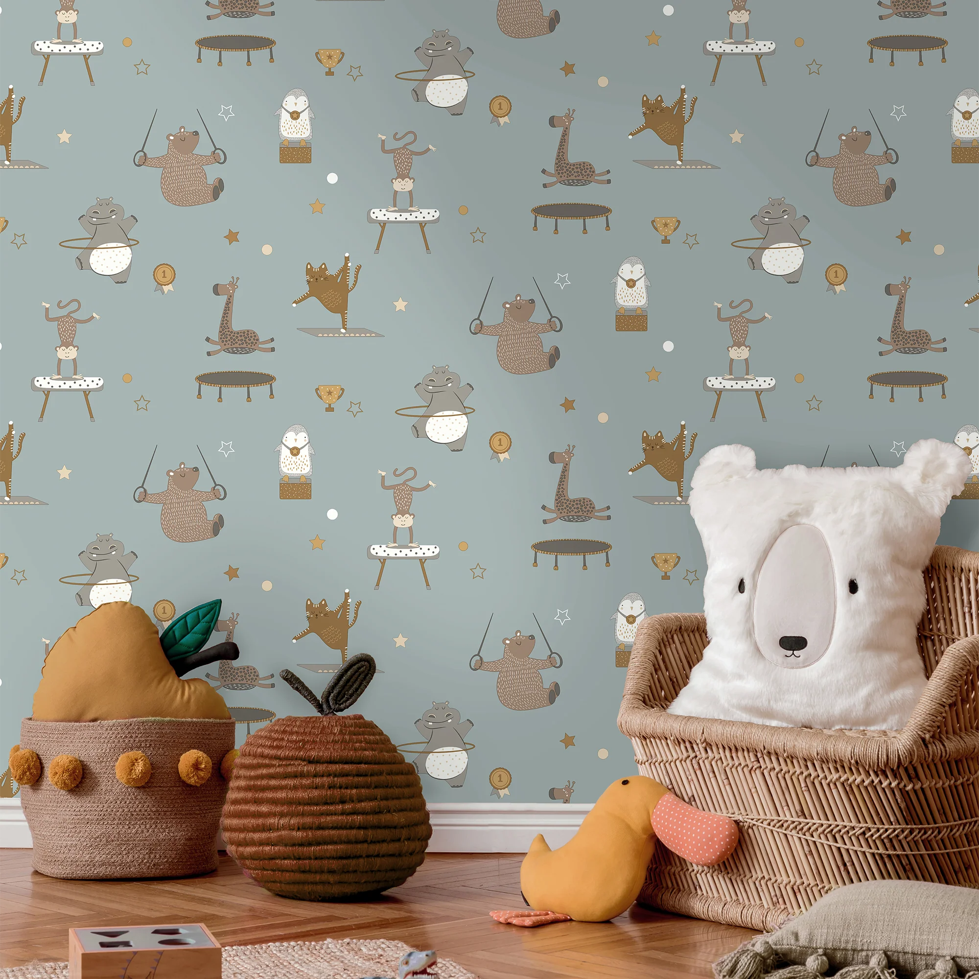 HOLDEN DECOR Papier peint ANIMAL GYMNASTICS rose poudré